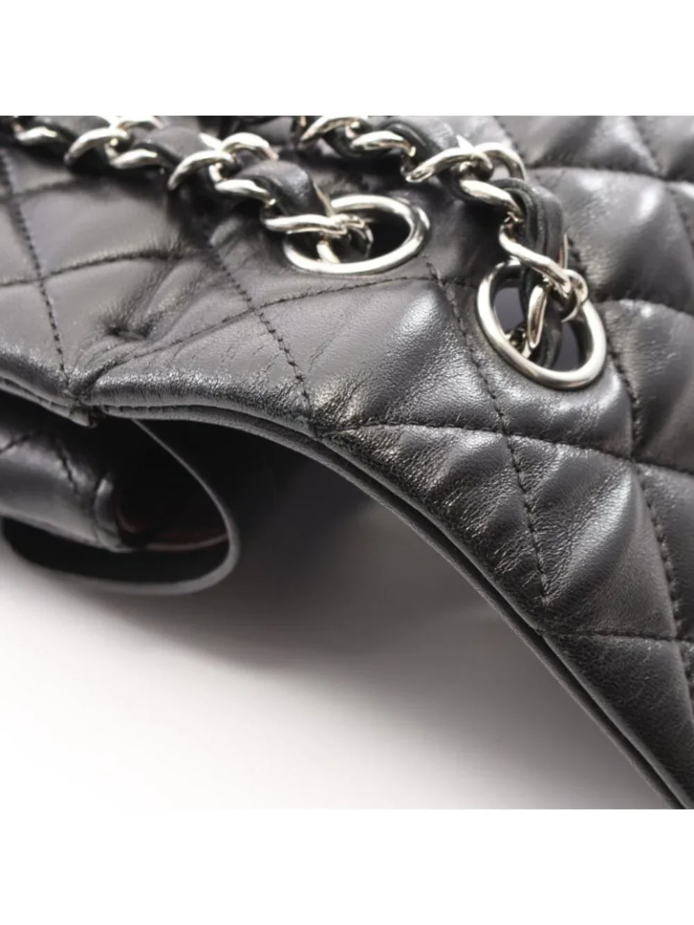 Chanel Shoulder Bag Quilted Double Flap Black Lambskin Chain